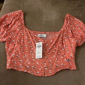 Hollister Pink Puff Sleeve Crop Blouse